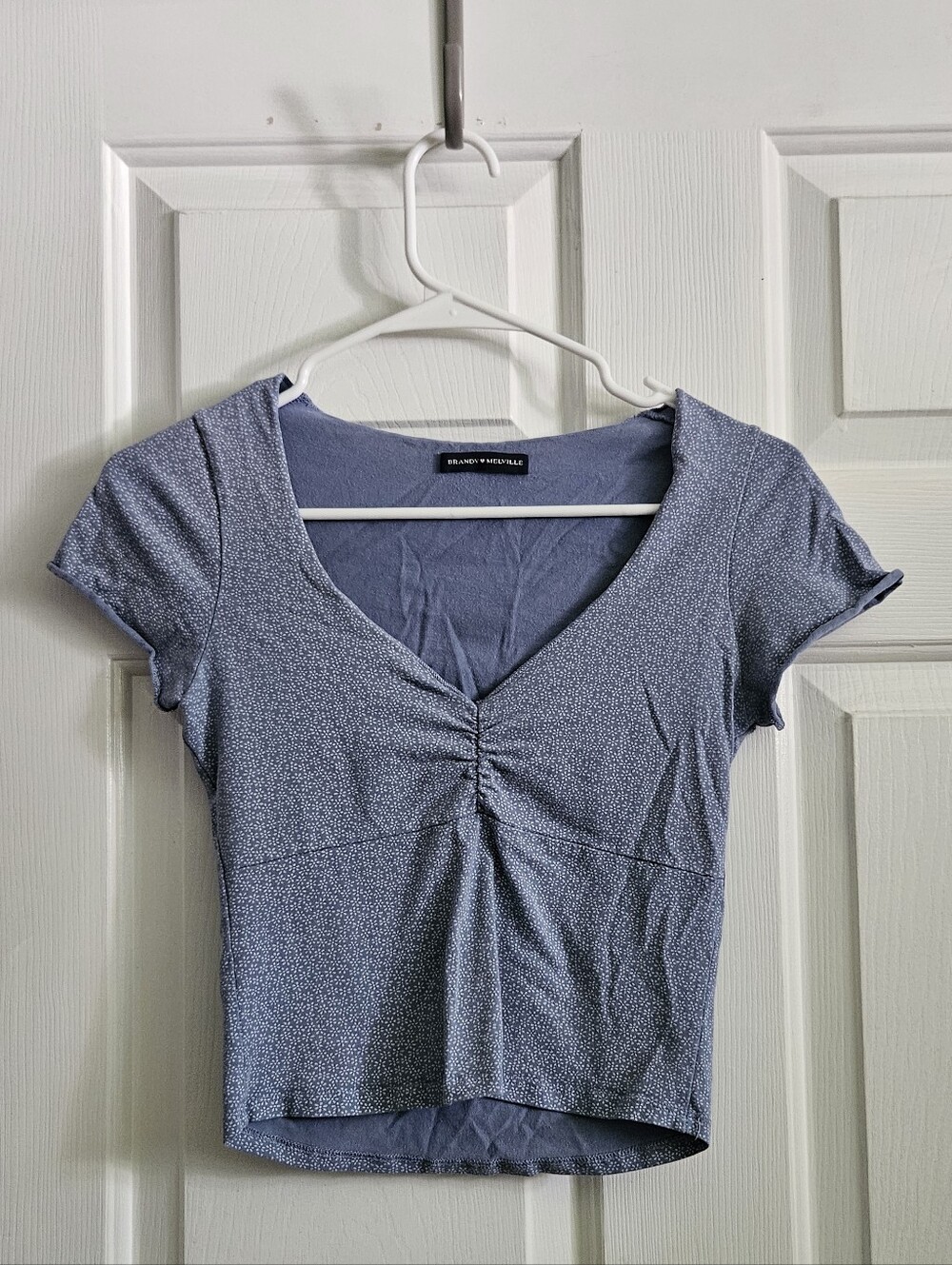 Brandy Melville Blue Ruched V-Neck Crop Top